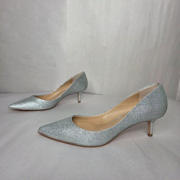 NWT Jewel Badgley Mischka Women's Royalty Silver Glitter Kitten Heels - Picture 1 of 9
